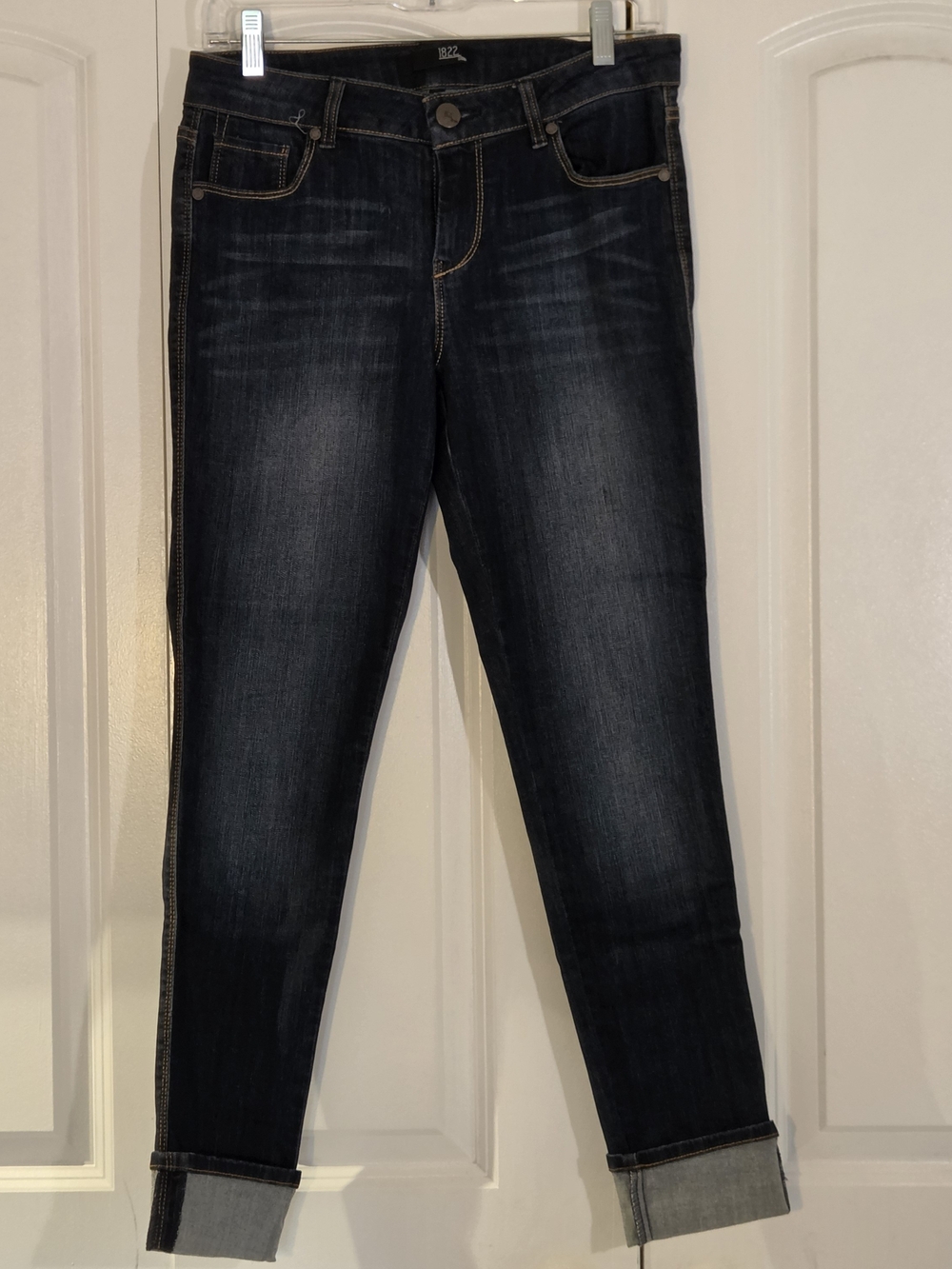 1822 Denim Women's Jeans Sz 29 Dark Blue Thick Cuffed Hem Slim Ankle Crop